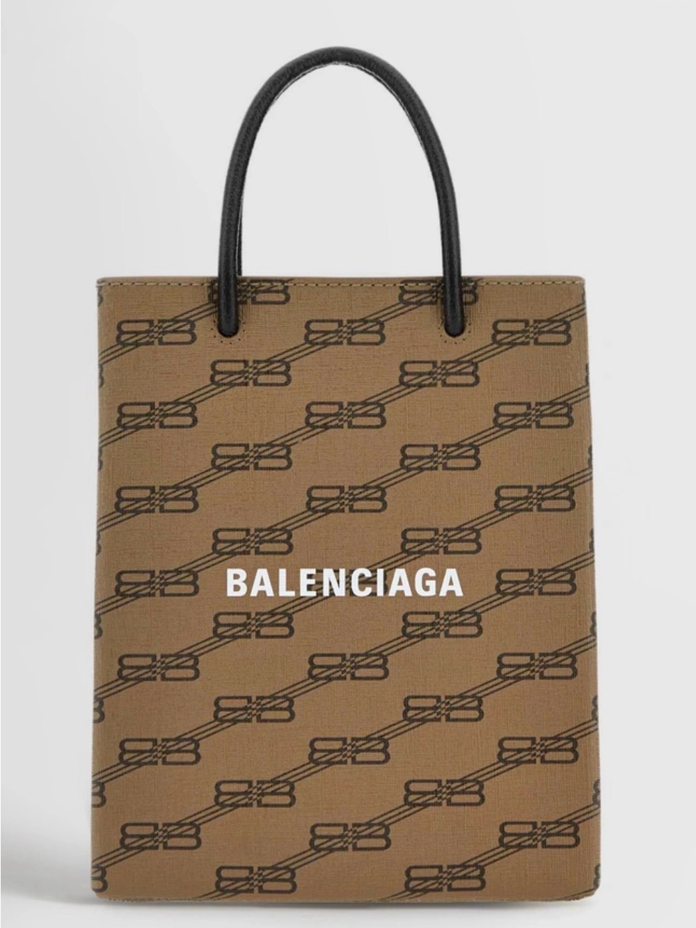 Balenciaga Brown Monogram Canvas Messenger Bag with Black Handles